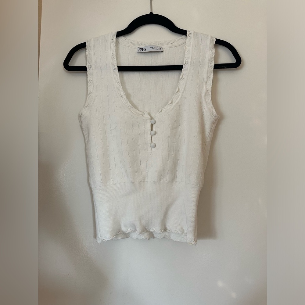 Zara White Coquette Tank Top